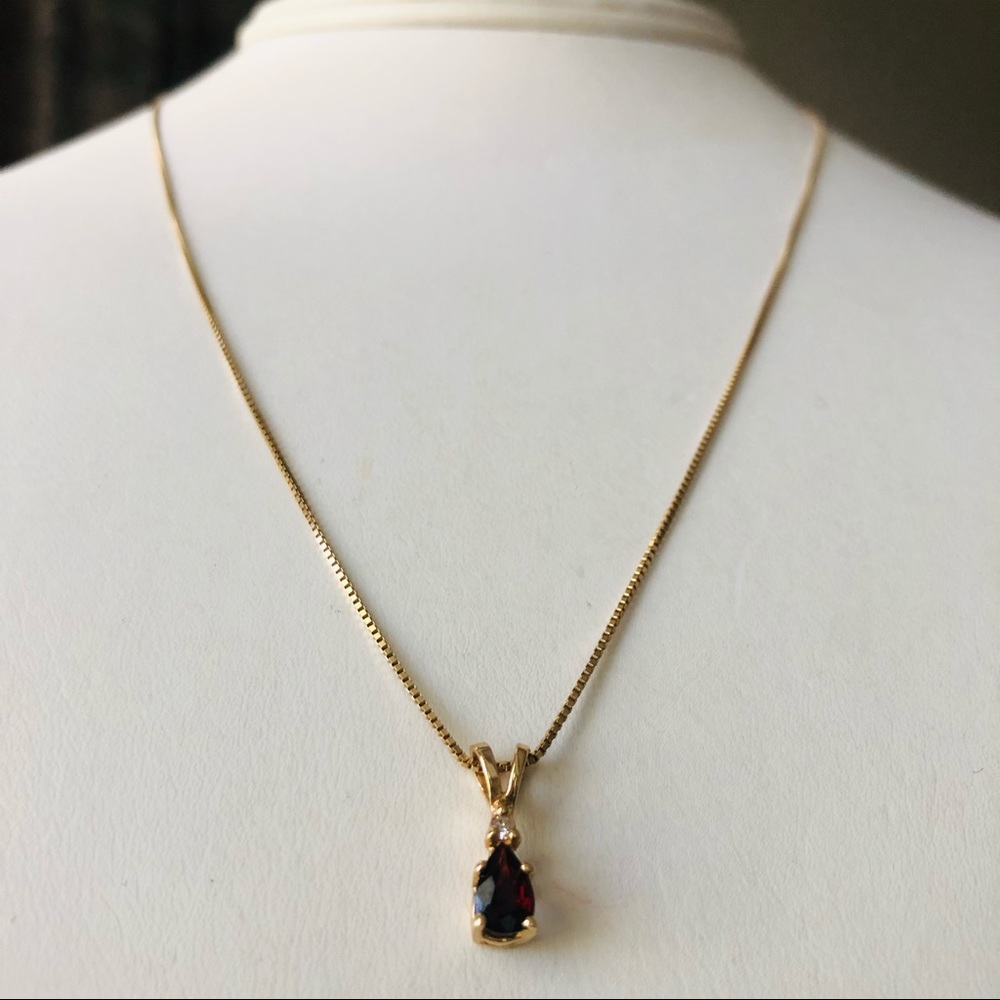 14K Spinel 585 Gold Necklace with Ruby teardrop stone - Picture 3 of 16